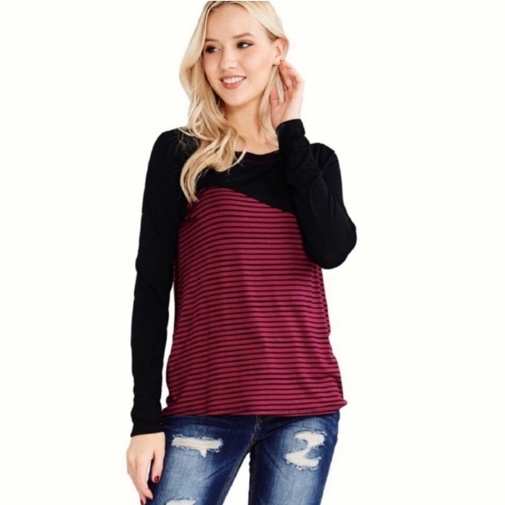 Long Sleeve Striped Asymmetrical Reverse Stitch Top